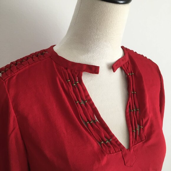 DVF DIANE VON FURSTENBERG Dark Red Bronze Hardware Keyhole 100% Silk Shirt - Picture 5 of 12